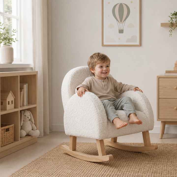 Sofá mecedora infantil nórdico de textura suave, mueble para descanso del niño