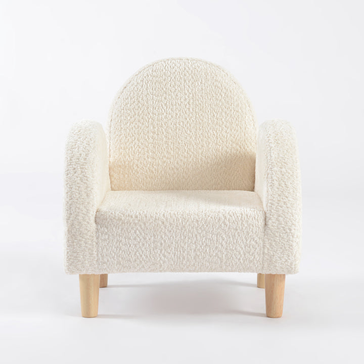 Sillón para niños pequeño tapizado en blanco invierno, mueble infantil cómodo y decorativo