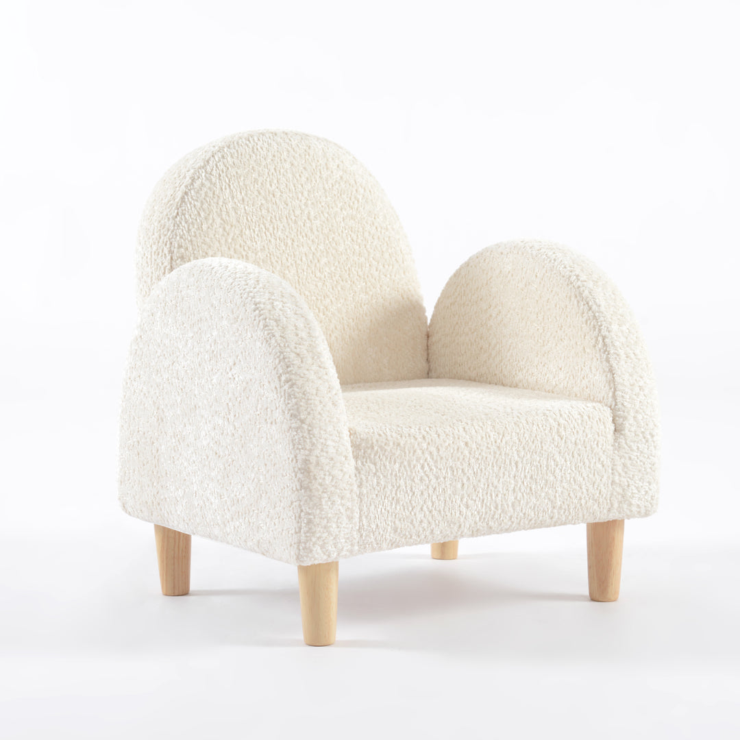 Sillón para niños pequeño en ángulo tapizado en blanco, mueble infantil cómodo y decorativo