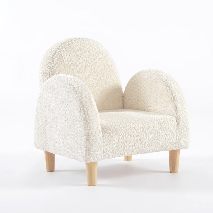 Sillón para niños pequeño en ángulo tapizado en blanco, mueble infantil cómodo y decorativo