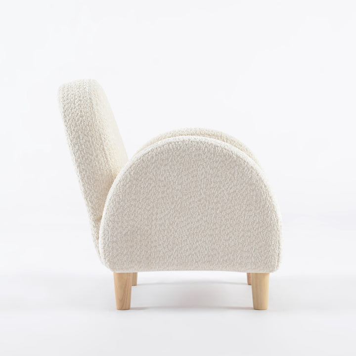 Sillón para niños pequeño vista lateral tapizado en blanco, mueble infantil cómodo y decorativo
