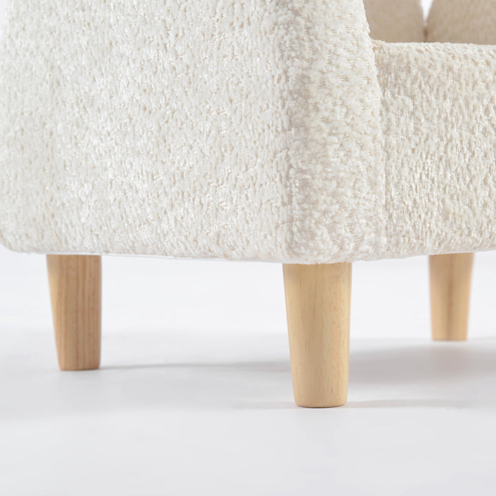 Textura de sillón para niños pequeño, detalle de patas cilíndricas de madera