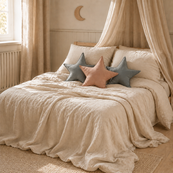 Cojín estrella de lino gris, decoración infantil nórdica – vista 2