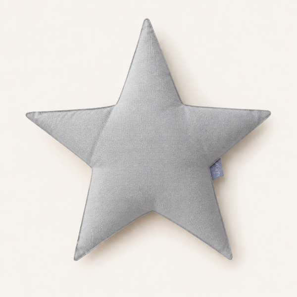 Cojín estrella de lino gris, decoración infantil nórdica
