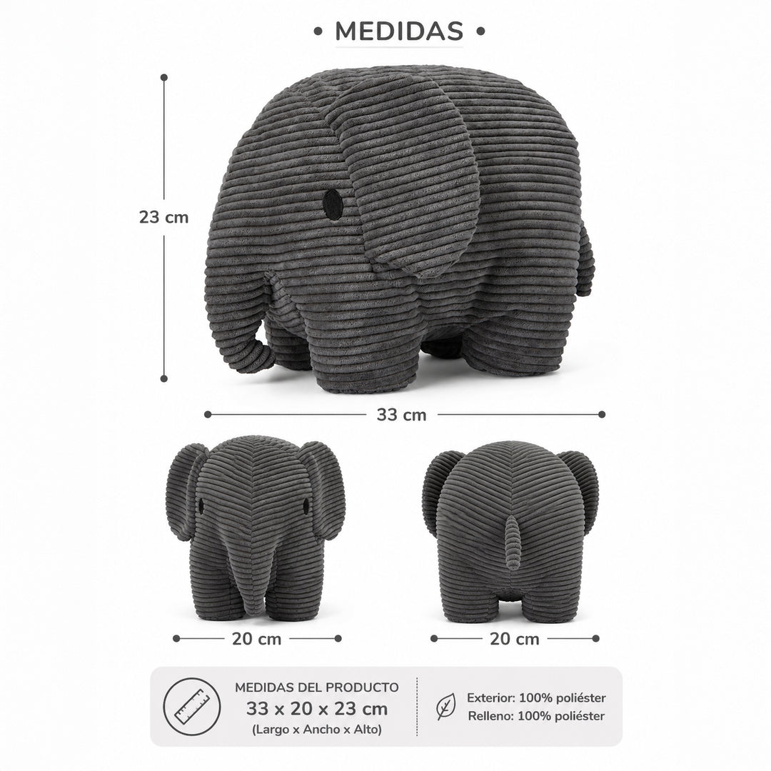 Peluche elefante gris de corduroy suave, compañero de descanso para niños