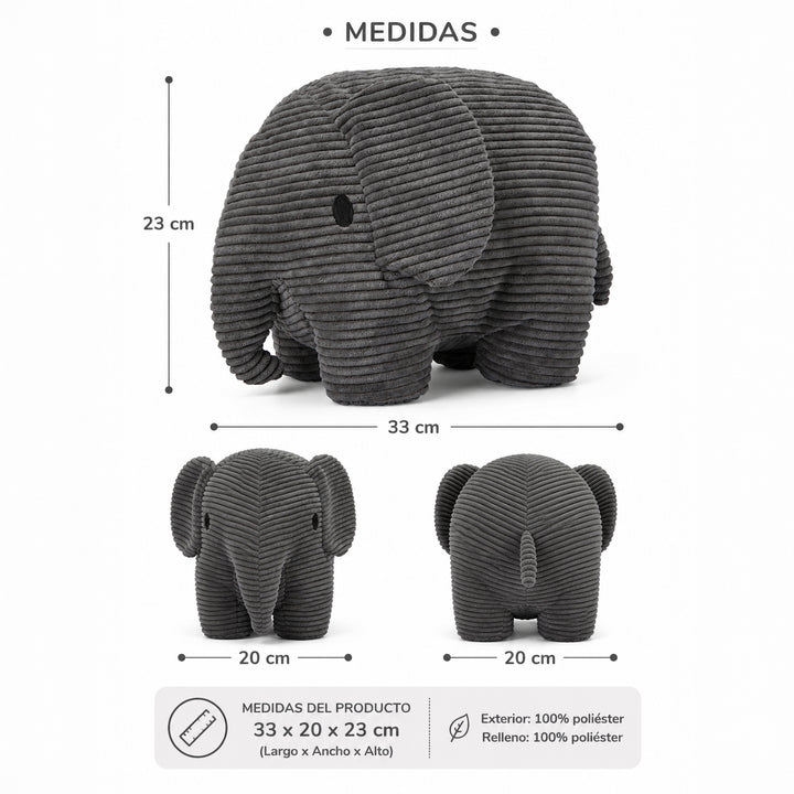 Peluche elefante gris de corduroy suave, compañero de descanso para niños