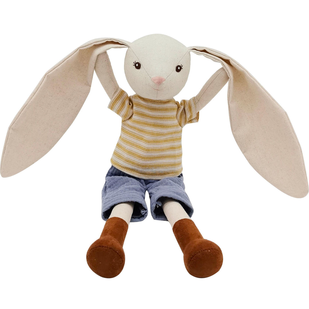 Detalle del peluche conejo suave para bebé, juguete de apego Roots Toys