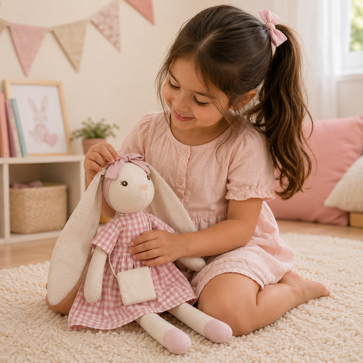 Peluche coneja de tela suave para bebé, tierno compañero de juegos y descanso