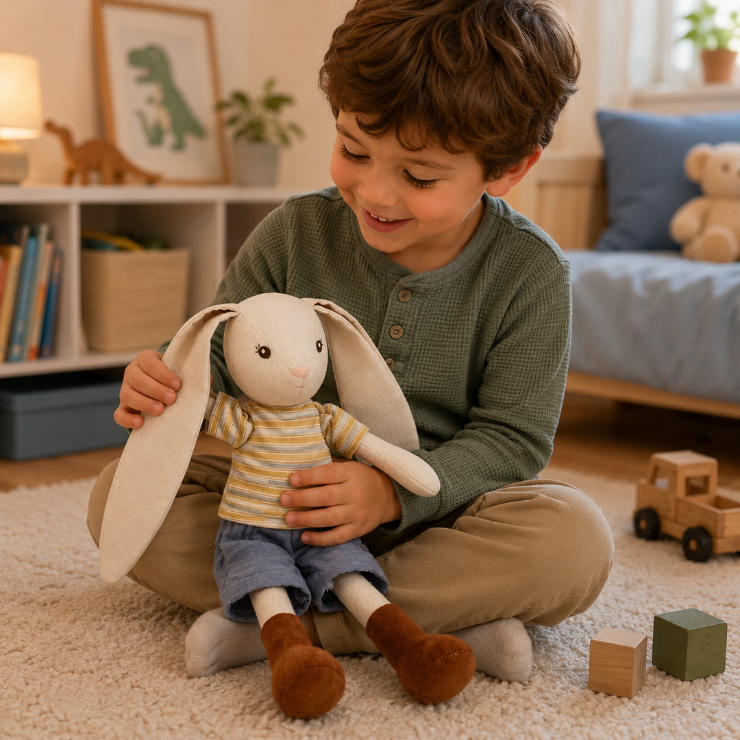 Peluche conejo de tela suave para bebé, tierno compañero de juegos y descanso