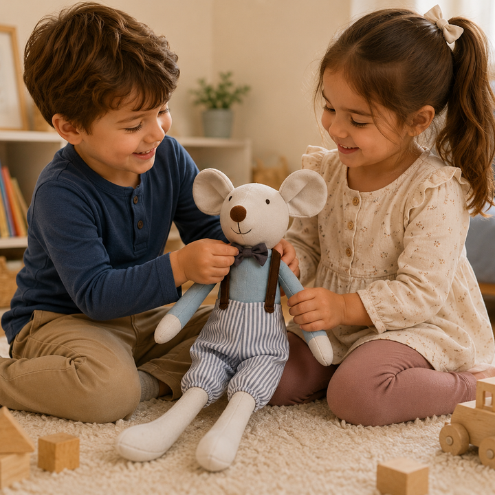 Peluche ratón de tela suave para bebé, tierno compañero de juegos y descanso