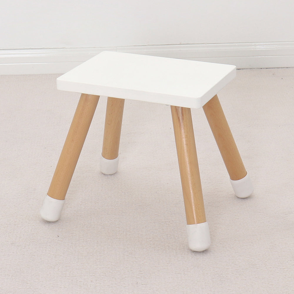 Taburete infantil de madera blanco con patas de madera natural, silla para niños estilo nórdico