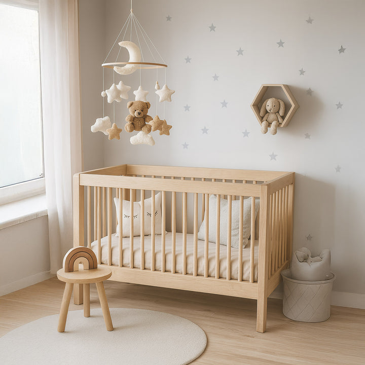 Móvil bebé osito de madera y peluche para cuna, decoración infantil nórdica