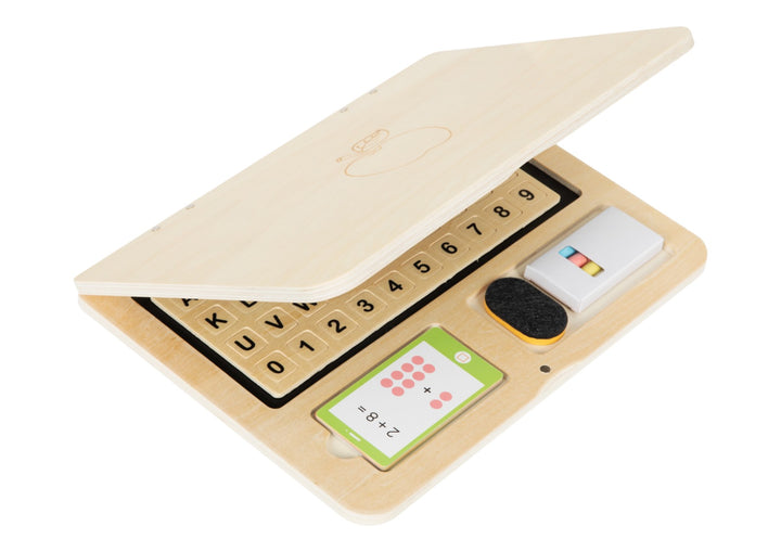 Computador de juguete de madera tipo Montessori, set de aprendizaje con letras y números magnéticos, juguete de madera