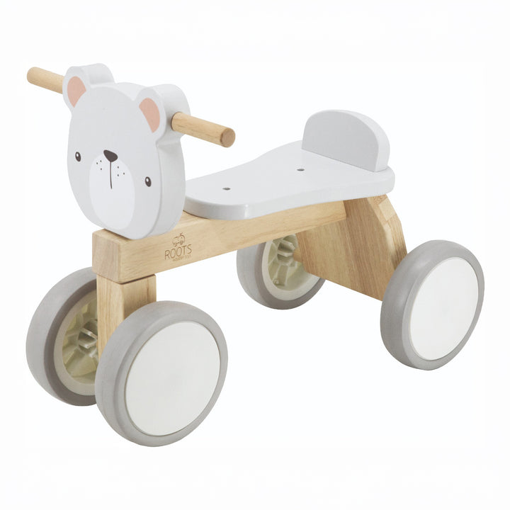 Correpasillos de madera marca Roots con diseño de oso