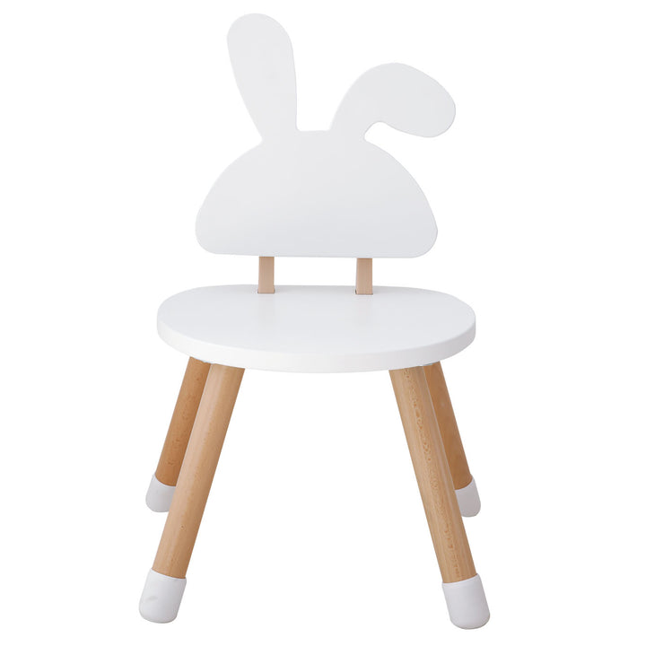 Silla infantil de madera con respaldo de conejo blanca, mobiliario estilo Montessori ideal para habitaciones de niños