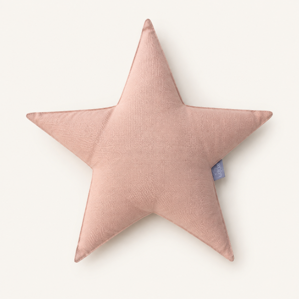 Cojín estrella de lino rosa, decoración infantil nórdica