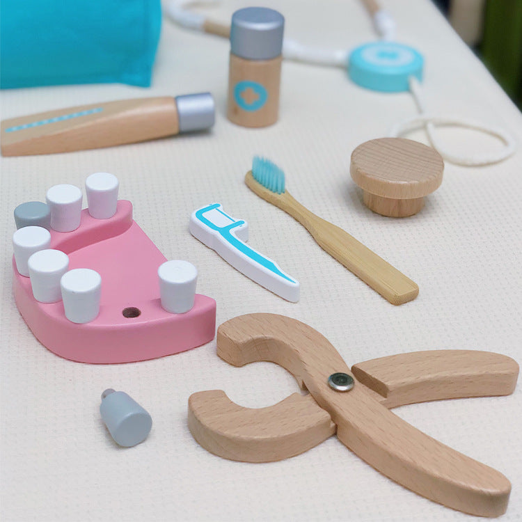 Maletín de doctor de madera para niños, juguete didáctico de juego de rol
