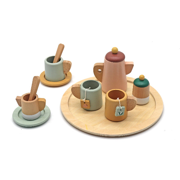 Set de té de madera de juguete para niños, juego didáctico estilo Montessori en tonos pastel